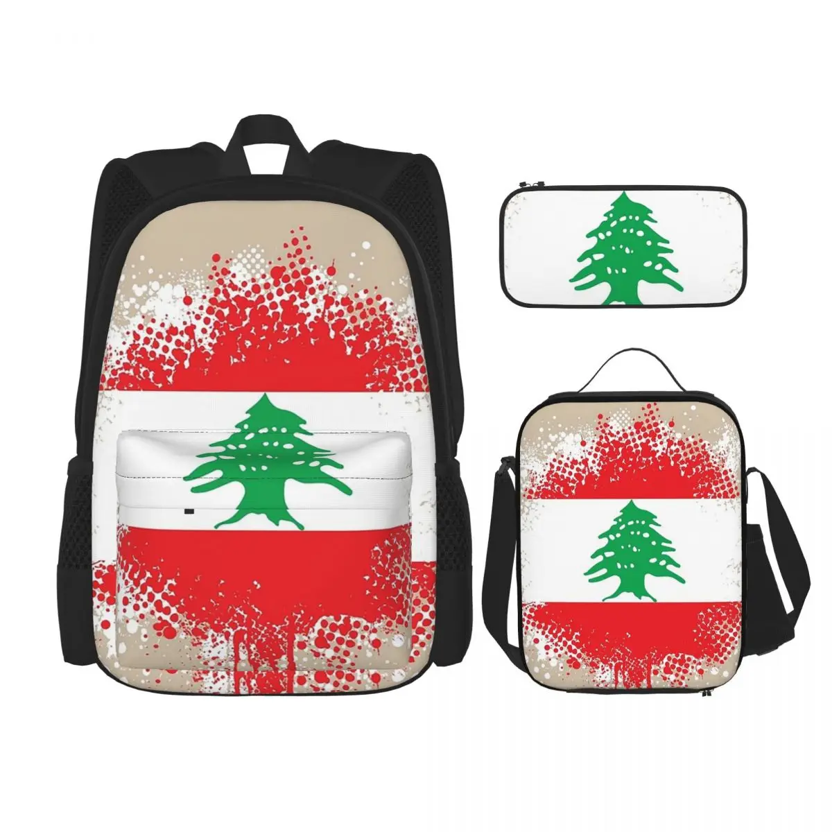 

Flag Of Lebanon Splat Backpacks Boys Girls Bookbag Students School Bags Kids Rucksack Lunch Bag Pen Bag Three-Piece Set
