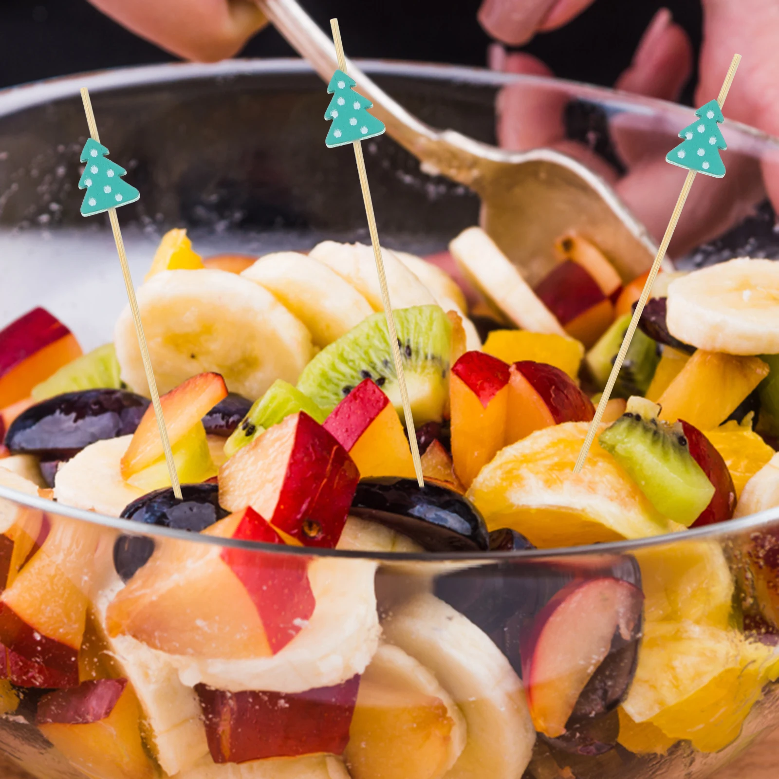 

100Pcs Christmas Bamboo Fruits Picks Cocktail Sticks Skewers Decorative Party Appetizers Supplies Bamboo Cocktail Sticks Skewers