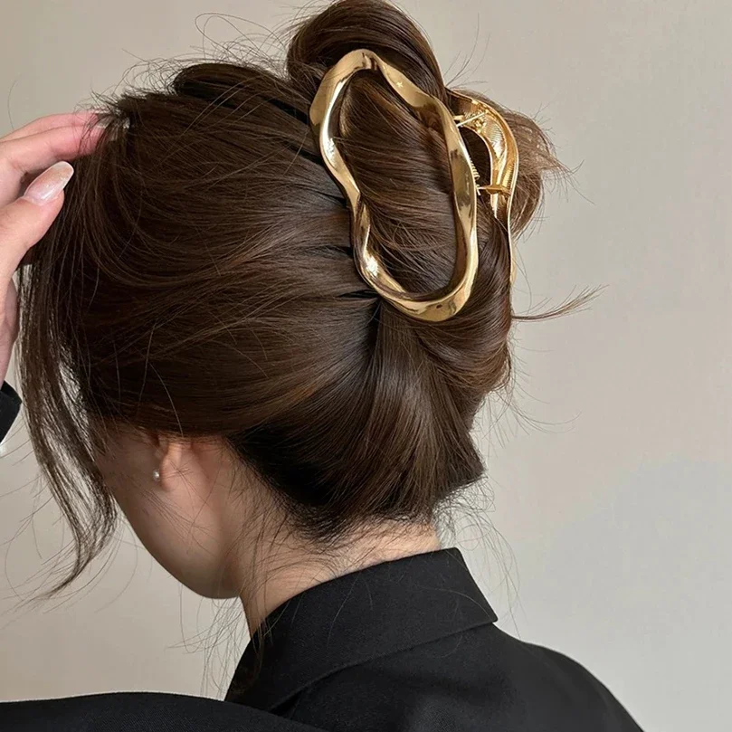 AWAYTR Gold Color Hollow Liquid Hair Clips Metal Hair Claw Hairclip Headband Hairpin  Crab Women Fashion  Accessories