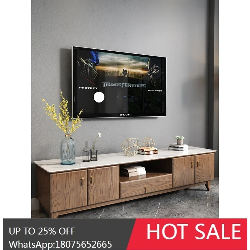 

HLZ Nordic Solid Wood Rock Slab TV Cabinet and Coffee Table Set Simple Modern Small Apartment Storage Floor Cabinet