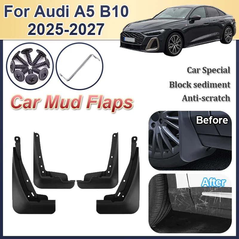 واقيات الطين للسيارة أودي A5 B10 S-line S5 Sportback 2025-2027 4 قطعة غطاء عجلة الحاجز الأمامي والخلفي المقاوم للرذاذ ملحقات MudFlaps