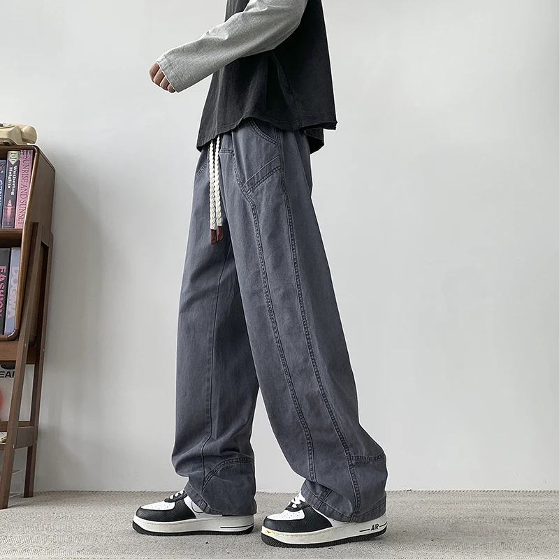 

Мужские хлопковые рабочие брюки 2026 года, весенняя новинка, универсальные, с завязками на щиколотках, трендовые, свободные, повседневные