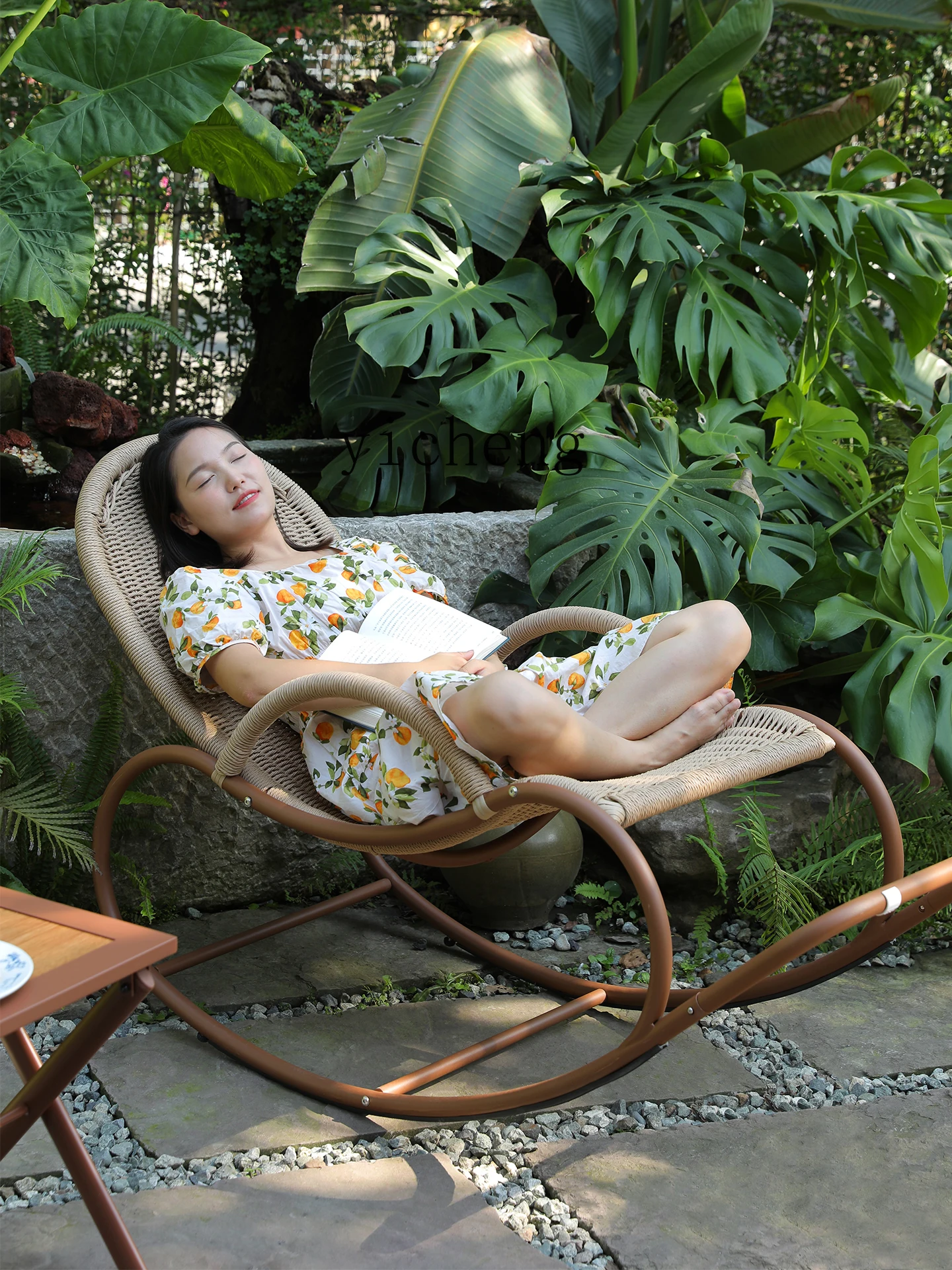 DSA adult recliner balcony leisure rattan chair lunch break Chinese style happy courtyard garden outdoor rocking chair