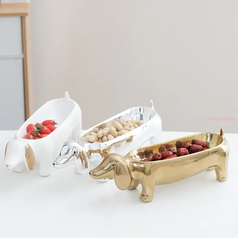 

Creative Dog Fruit Plate Ceramic Plate Living Room Snack Candy Jewelry Storage Plate Nordic Style Home Animal Shaped Tableware