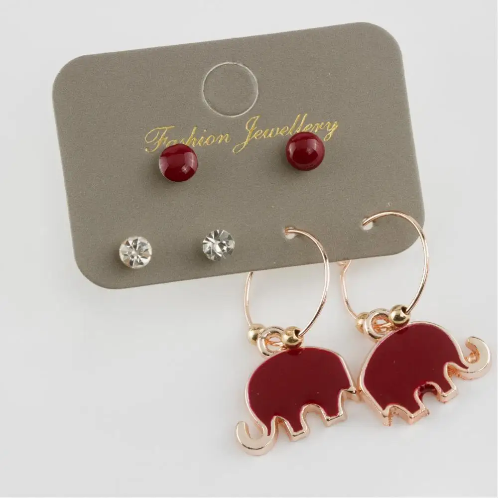 6'lı Elephant Figured Cabochons Ring Earrings