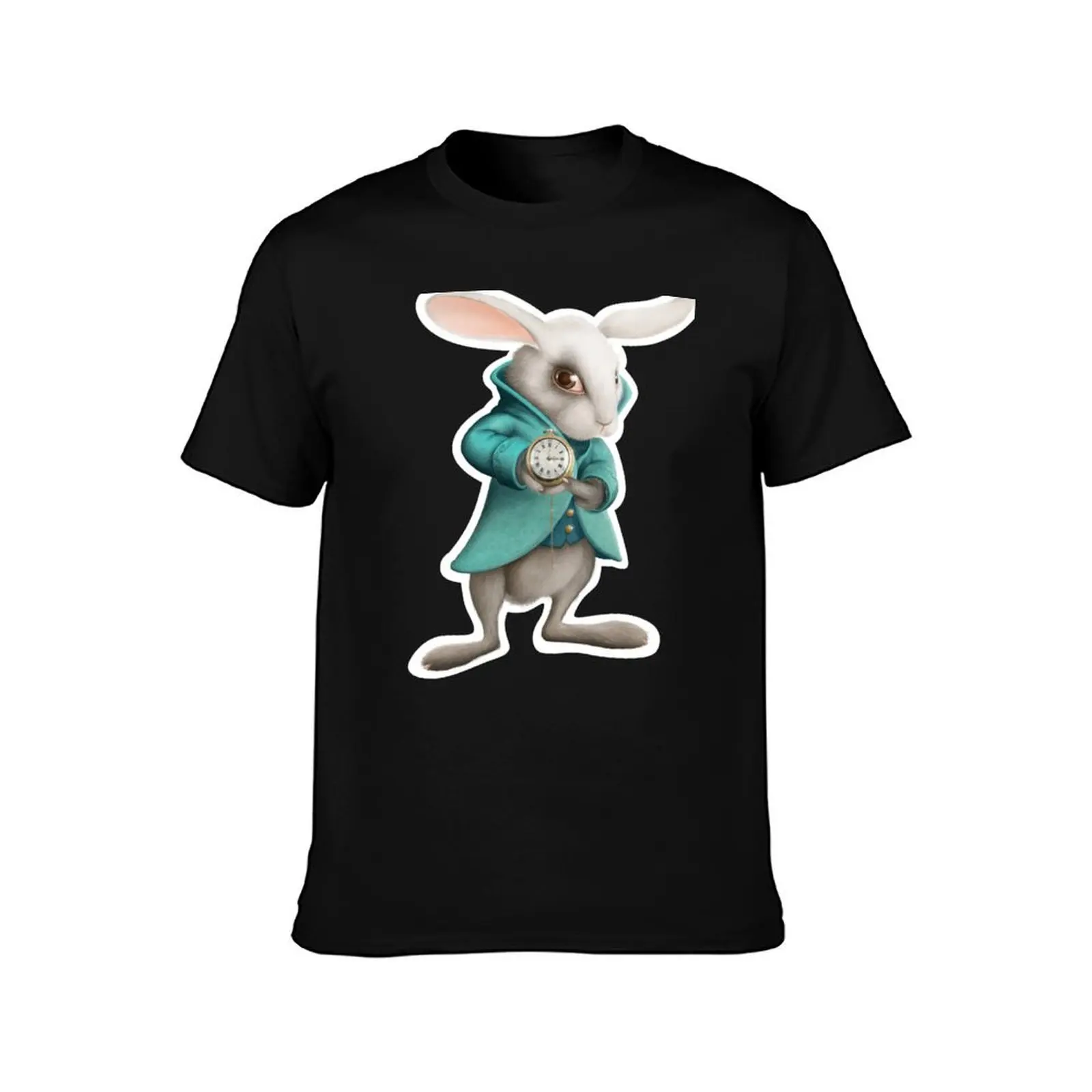 white rabbit with clock T-Shirt High Elasticity Sports T-Shirt