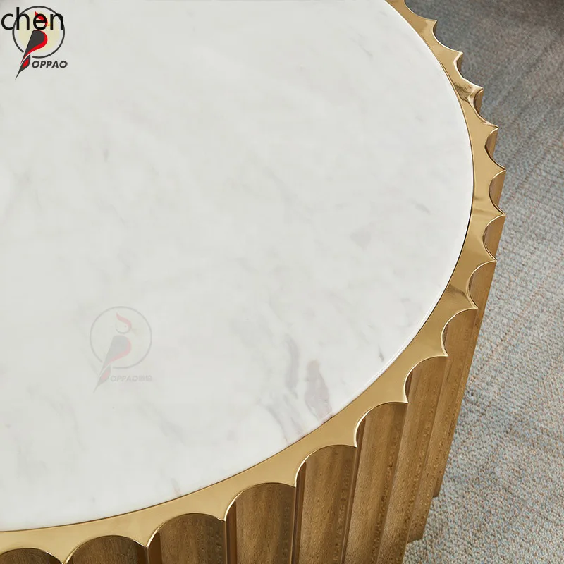 YFY Italian Style Light Luxury Coffee Table Marble Round Creative Sofa Side Table Stainless Steel Modern Minimalist 4