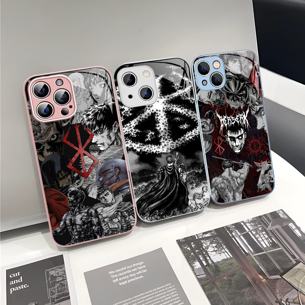 Japan Anime Berserk Guts Phone Case Tempered Glass For Iphone 14 13 12 11 Pro Mini XS MAX 14Plus X XS XR Cover