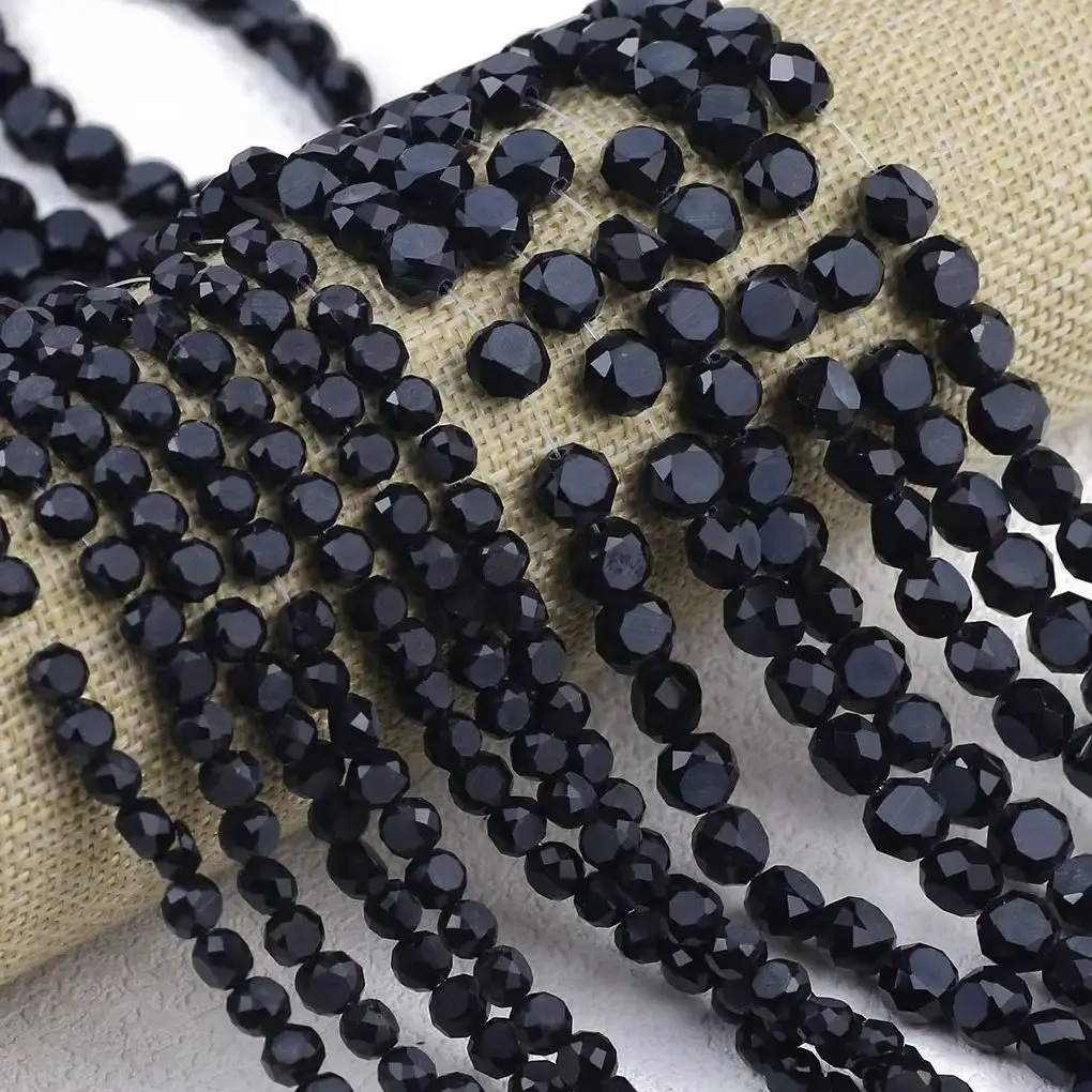 50pcs Faceted Flat Round Black Austrian Crystal Bead bakery Glass Loose Spacer Beads for Jewelry Making Bracelet Necklace DIY