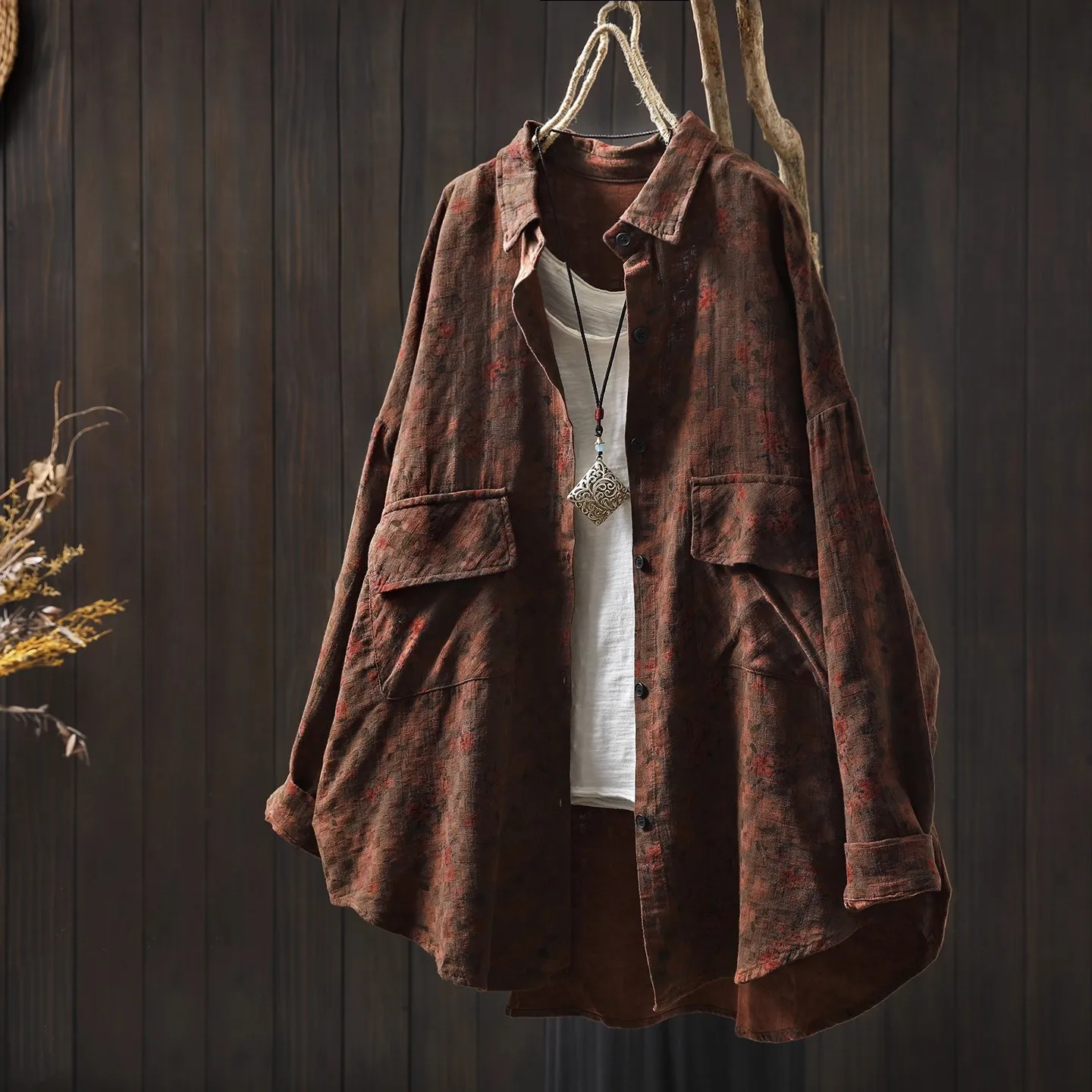 Enianechu Middle Aged Women Clothes Japan Fashion 100% Cotton Yarn Print Oversized Shirts and Blouses Plus Size Women Clothing