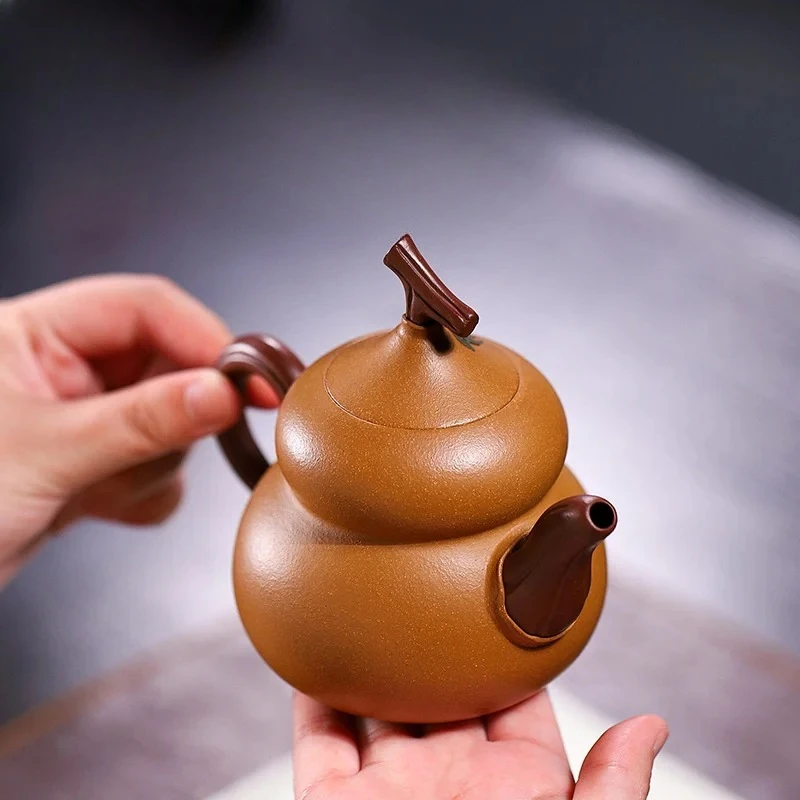 Yixing handmade purple clay teapot, gold section, mud gourd, Kung Fu tea set, Chinese style teapot