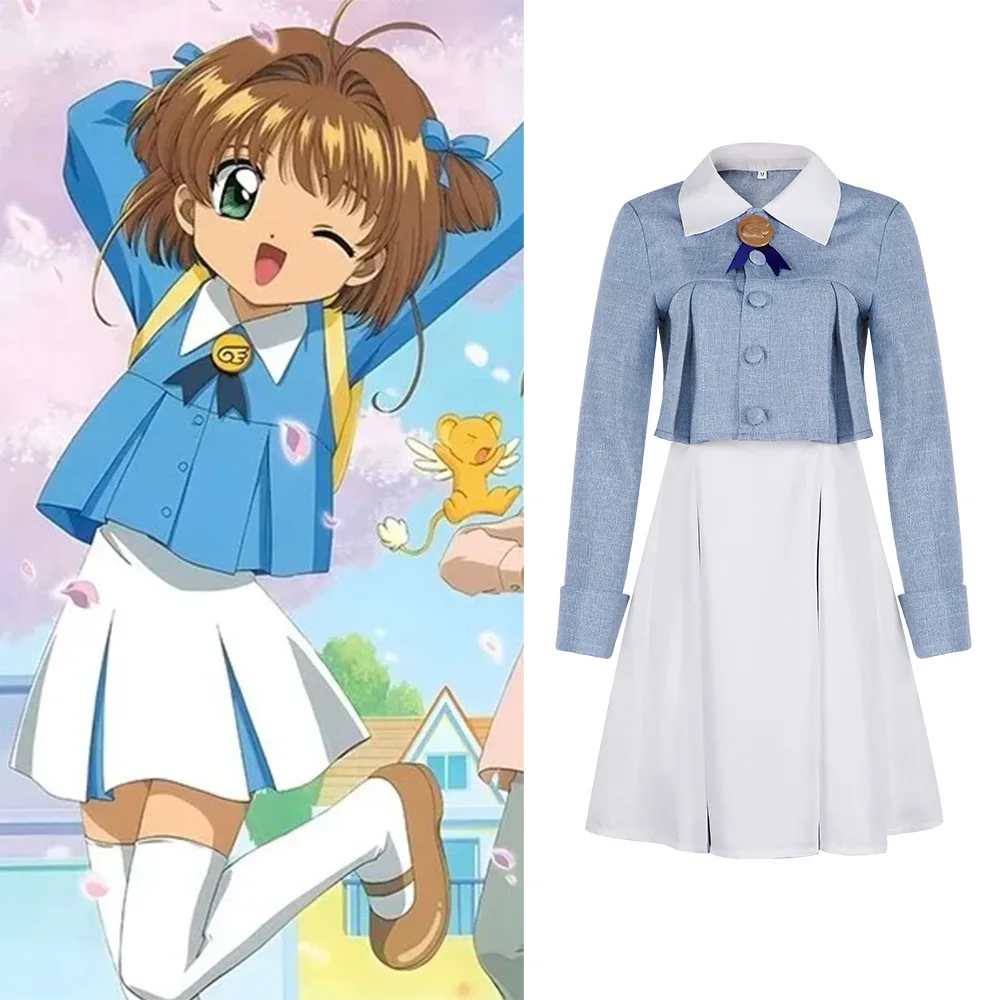 

Sakura Card Captor Cosplay Costume Sakura's Blue And White Date Dress Same Style Cosplay Costume Halloween Anime Performance Cos