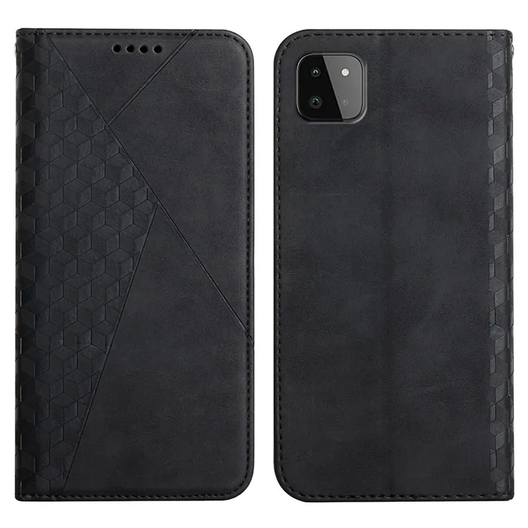 

Geometric Pattern Imprinting Skin-touch Feel Stand Wallet Leather Case for Samsung Galaxy A22 5G (EU Version) - Black