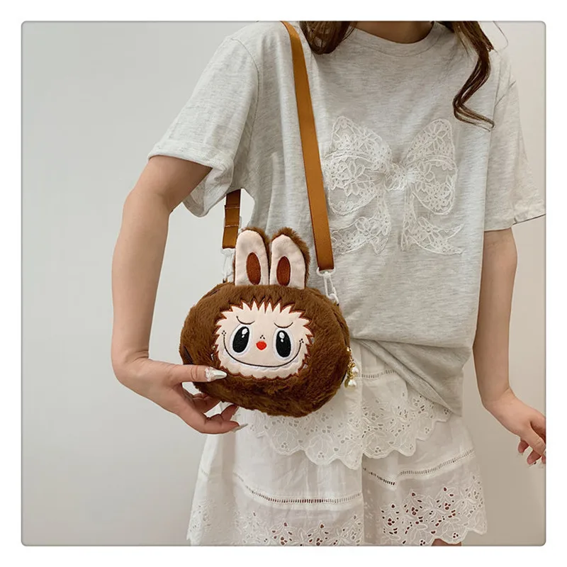 New Creative Labubu Cartoon Plush Backpack 3d Doll Cute Backpack Mini Crossbody Small Bag Girl Surprise Birthday Gift