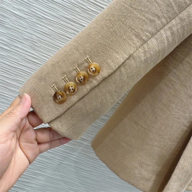 Damesjas Nieuwe zomer 20225, slanke top met lange mouwen, dubbele rij knopen, hoogwaardige linnenmix, damesblazer, damesjasje