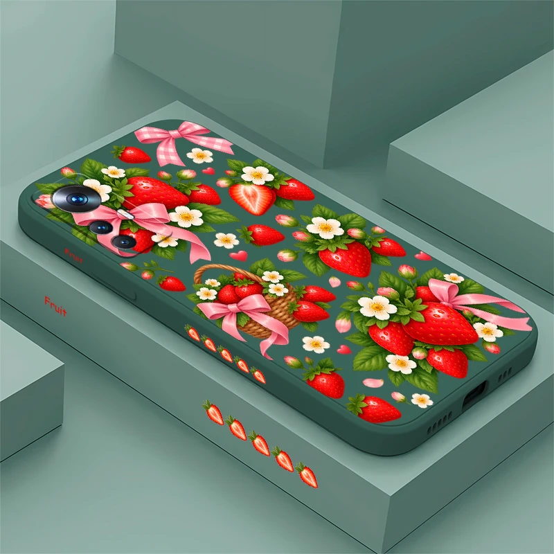 Summer Strawberry Floral Phone Case For Xiaomi 17T 15T 14T 12T 11T 10T Pro 15 Ultra 11 Lite Silicon Soft Lens Protect Cover Etui