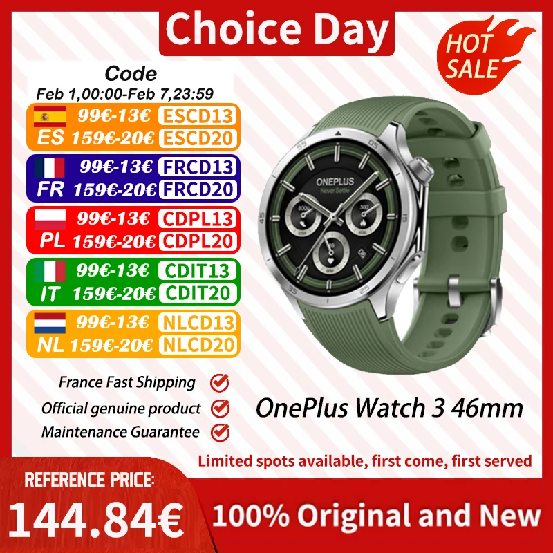 Version mondiale OnePlus Watch 3 montre intelligente 1.5 pouces AMOLED affichage 32GB mémoire Snapdragon W5 Wear OS par Google IP68