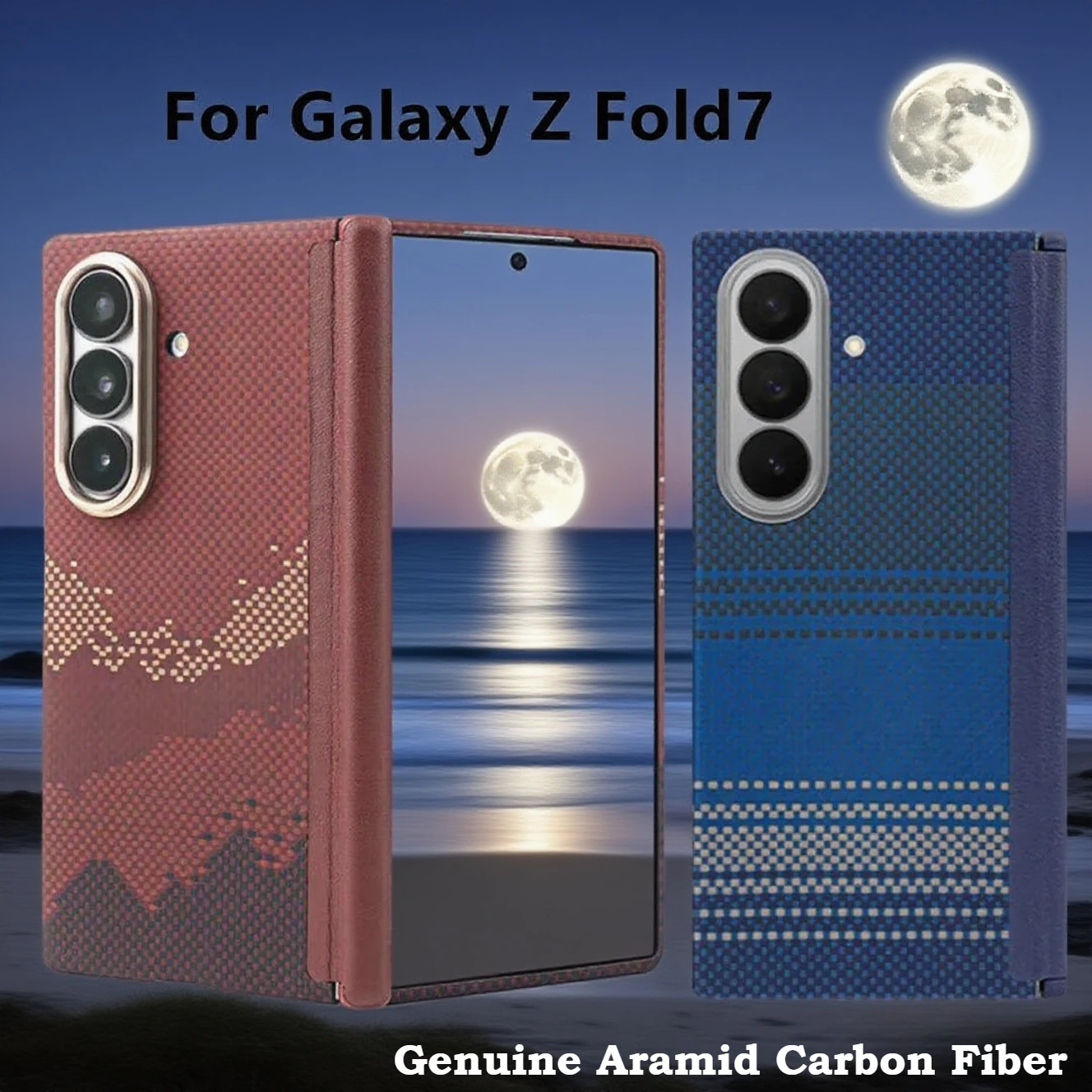 

Genuine Aramid Carbon Fiber For Mag-safe Phone Case For Samsung Galaxy Z Fold7 Braided Milky Way Moonrise Hinge Armor Back Cover