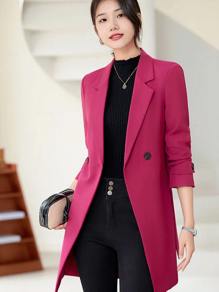 Trench Coat for Women 2023 Solid Office Lady Fashion Double Breasted Jacket Fall Winter Elegant Turn Down Collar Coat