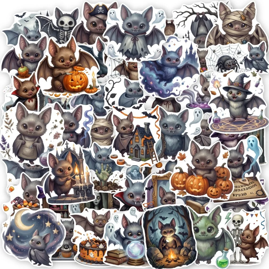 50Pcs Bat Halloween Stickers, Dark‑Style Decals with Pumpkin and Castle Motifs for Holiday DIY Decoration Papery Pop Store