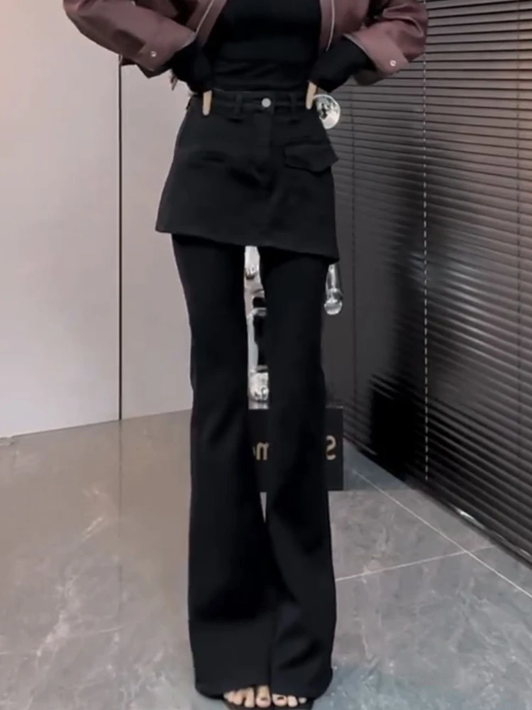 Design sense falsi pantaloni da pavimento in due pezzi da donna primavera ed estate nuovo stile pantaloni a zampa d'elefante versatili e di fascia alta ed eleganti