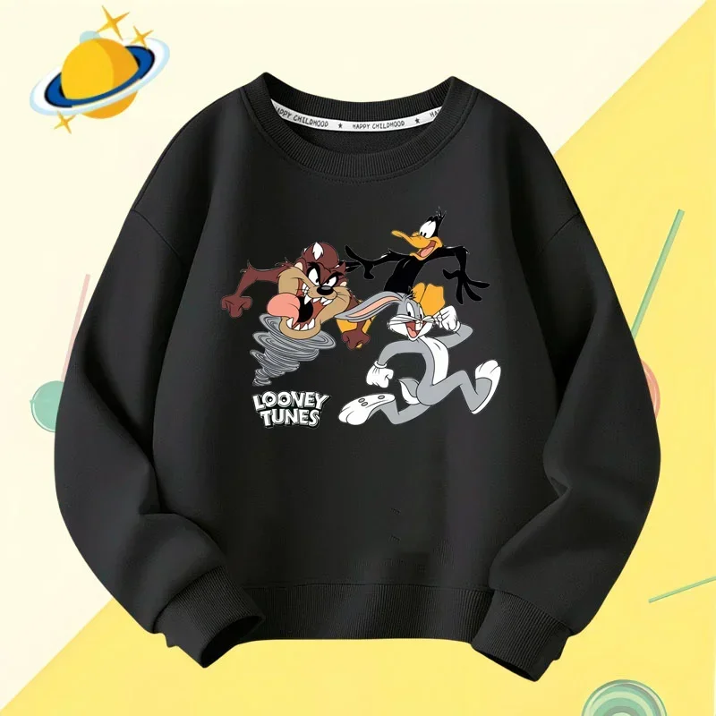 Bugs Bunny children\'s crewneck hoodie Disney cartoon print autumn winter long-sleeved sweatshirt Boys girls Kawaii casual top