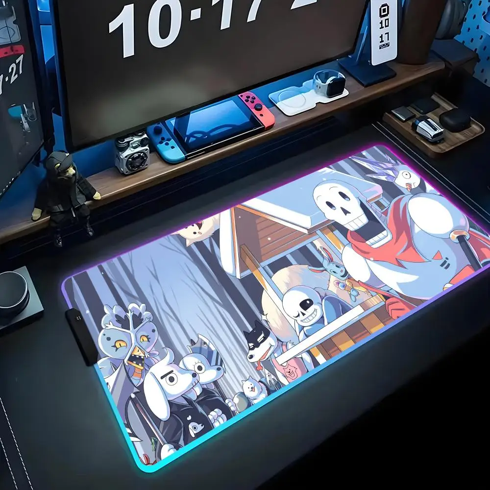 

undertale Mouse Pad RGB Gaming Mousepad Big LED Pad PC Desk Mat Luminous Mouse Pad Large Keyboard Mats Table Rug With Backlit