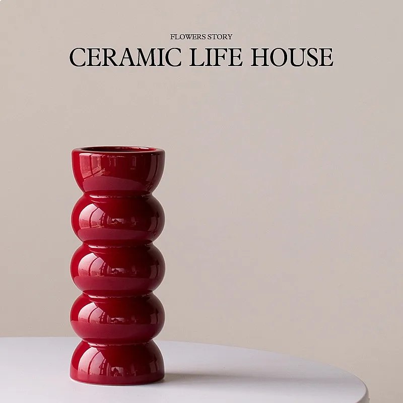 Mid Century Modern Bamboo Joint Ceramic Vase Retro Table Flower Arrangement Decor Light Luxury Unique Home Ornament Gift