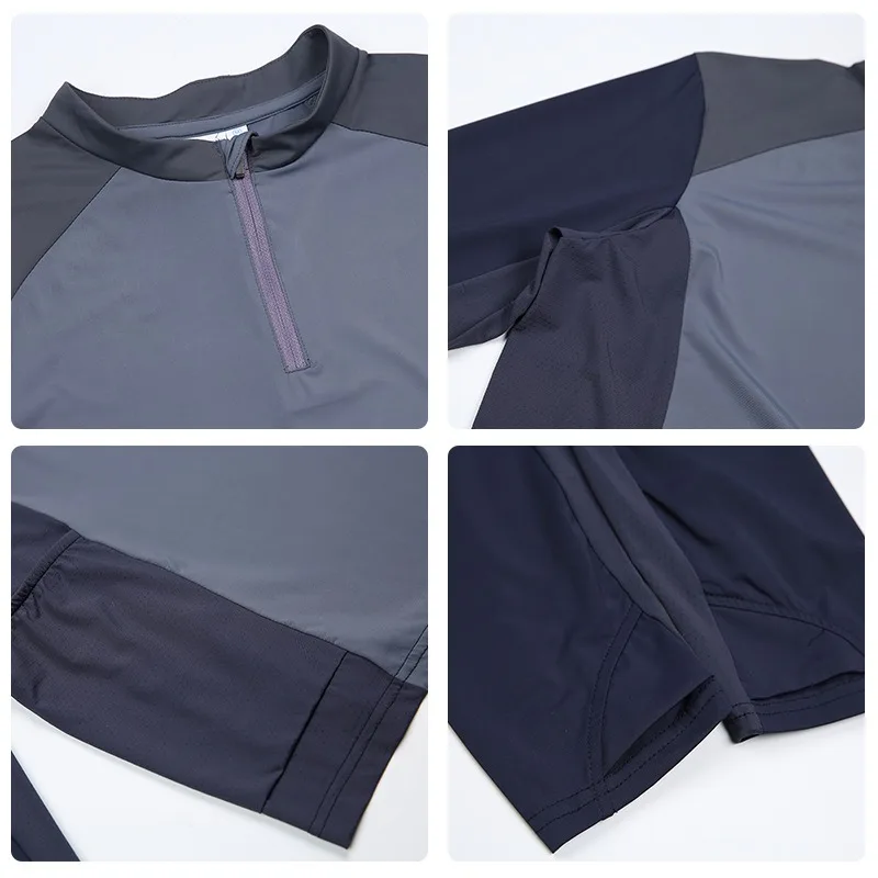 Sunscreen Quick Drying Cool Riding Long Sleeved T-shirt Half Zipper Neutral Style Color Blocking Retro Casual Sports Running Top
