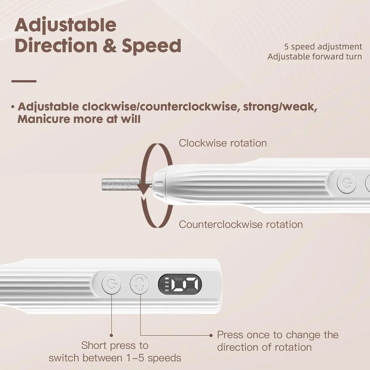 Cordless Electric Nail File with Lamp, Professional E-File Kit for Acrylic Gel Nails – Manicure & Pedicure Supplies