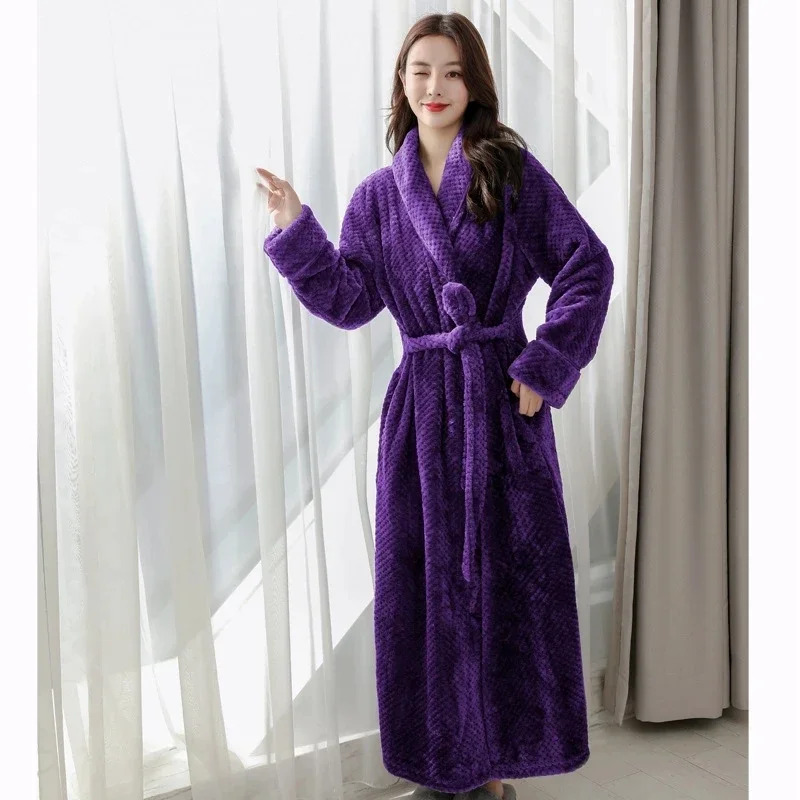 Winter warme Koralle Fleece Kimono Robe Kleid Frauen Nachthemd Nachtwäsche Nachtwäsche lange Bademantel intime Dessous neue Homewear