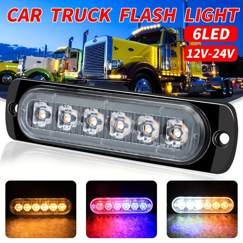 1x Truck 12V 24V 6smd LED Strobe Warning Light Strobe Grille Flashing Lightbar Car Beacon Lamp Amber Yellow White Traffic Light