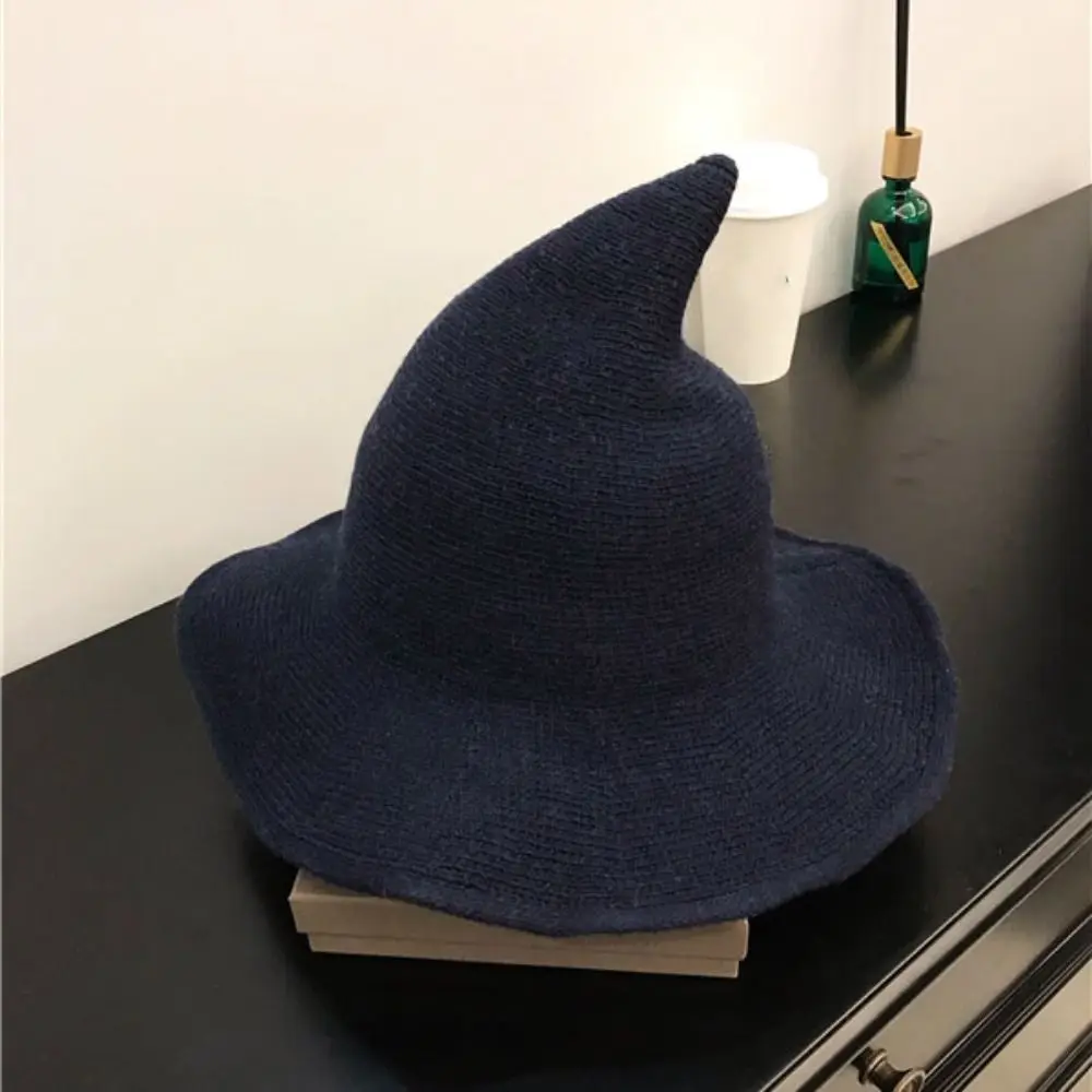 

Foldable Wool Witch Hat Solid Color Knitting Wool Bucket Hat Korean Basin Hat Halloween Hat Festival Decoration
