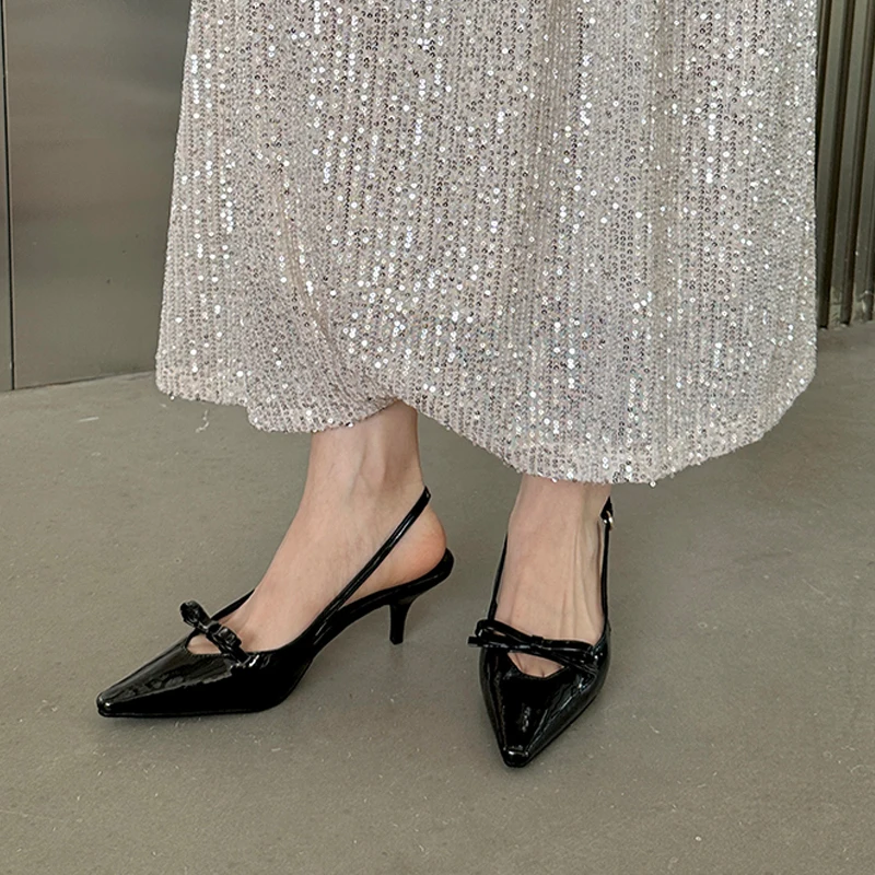 

Summer Elegant Pumps Women Sexy Causal Office Slingback Sandals Sweet Bowknot Party Low Heels Ankle Strap Ladies Shoes