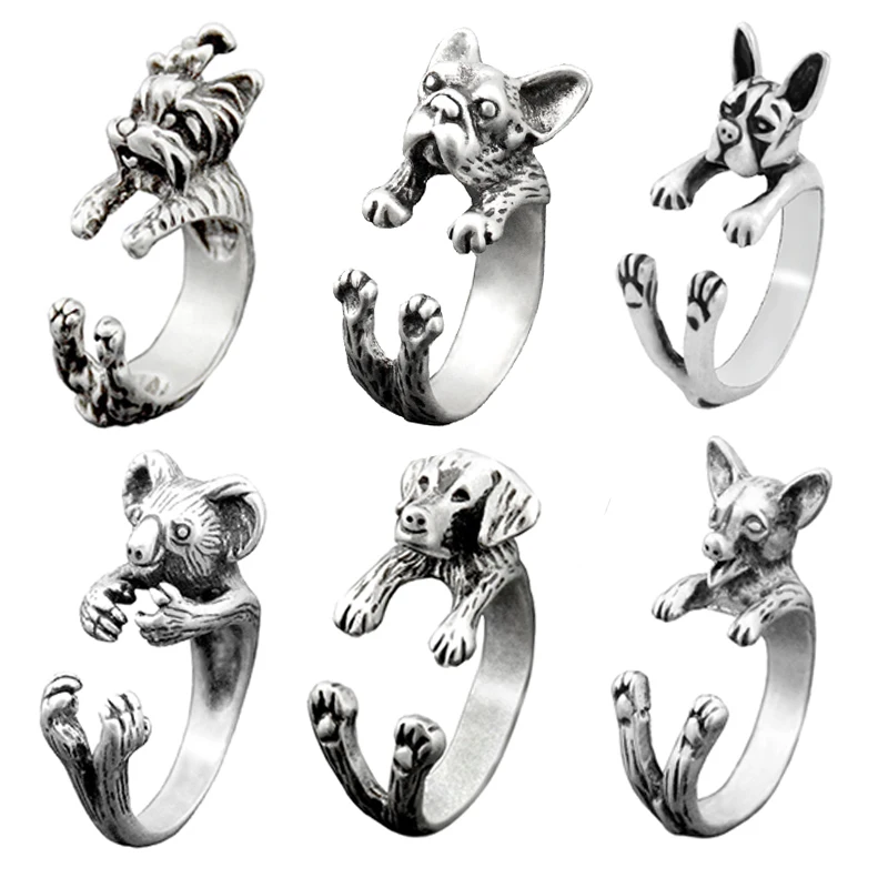 New Vintage Boho French Bulldog&Boston&Labrador Anel Men Love Pet Ring Hippie Cute Aniamls Rings For Women Jewelry Bijoux Femme