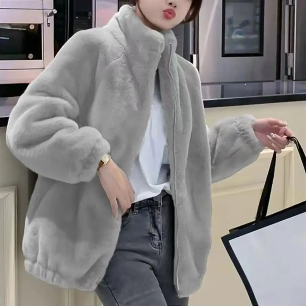 Harajuku Womens Fleece Jacket Autumn Winter Double-Sided Velvet Zipper Outerwear Warm Plush Jackets Casual Loose Thick Coat 2025