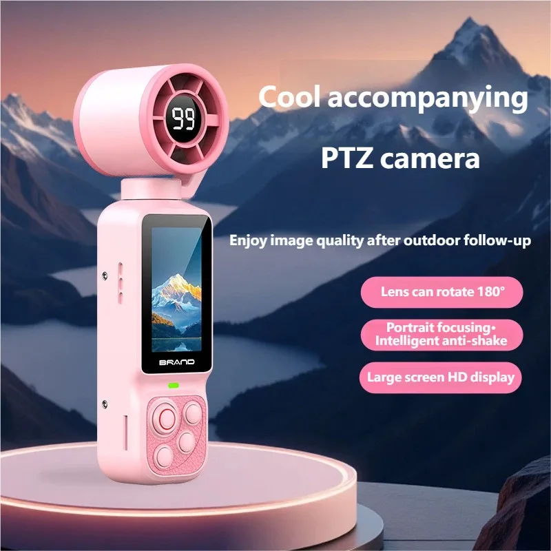 2000mAh Battery 1080P Handheld Fan Cooling Action Camera 180° Swivel Lens for Motorcycle Cycling Vlog Gyro Anti-Shake