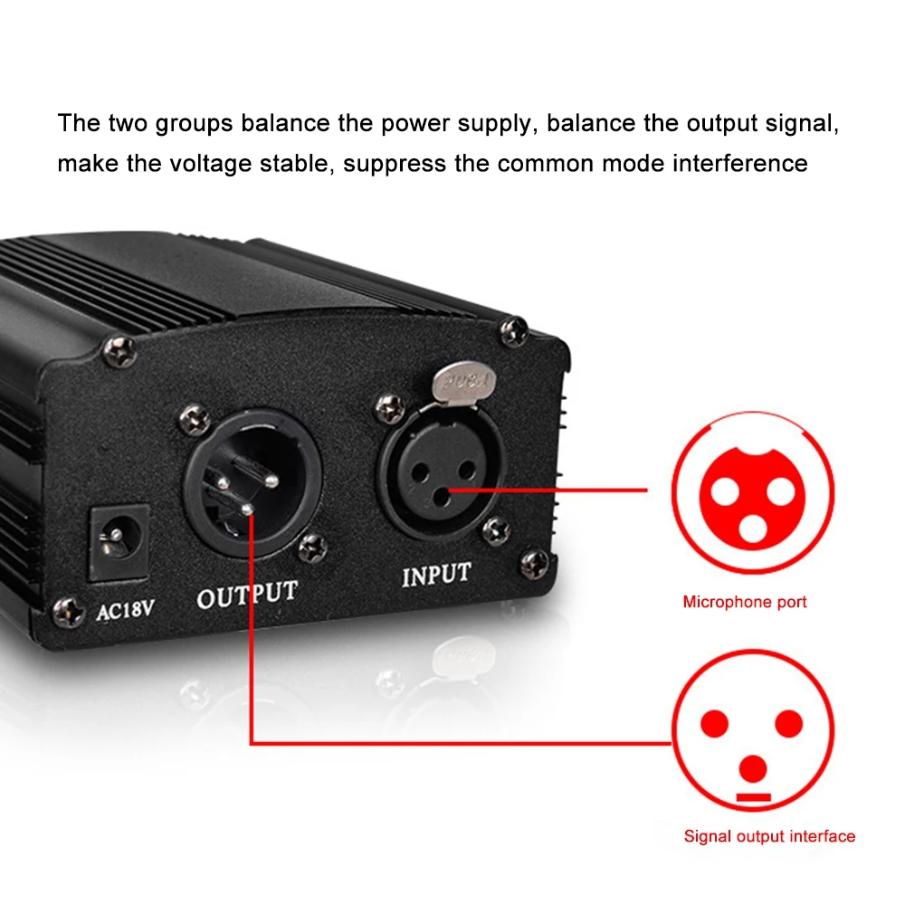 Professional 48V Dc Phantom Power Supply Professional for Studio Recording Condenser Microphone Computer-US Plug jasmine