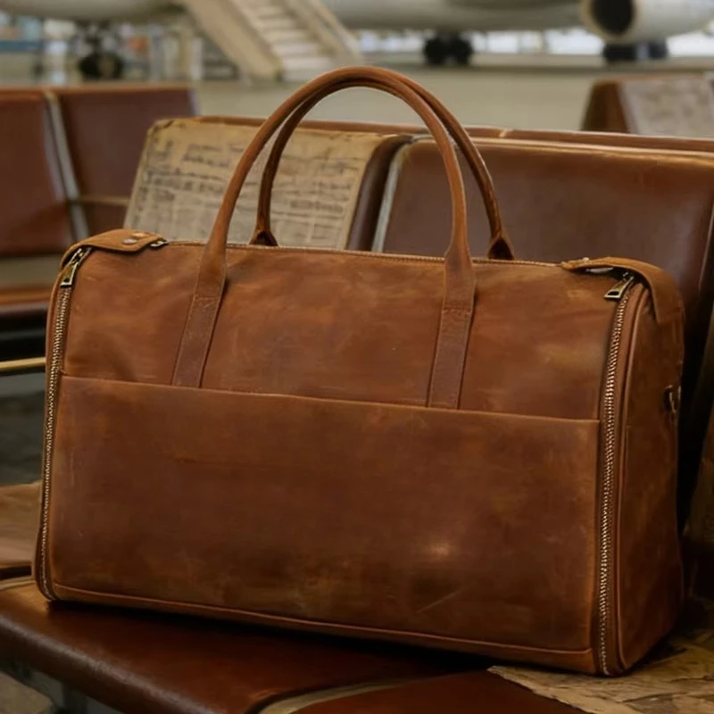 Customized Leather Luggage Bag, Weekend Travel Bag, Large Capacity Gym Overnight Bag, OEM Own Brand