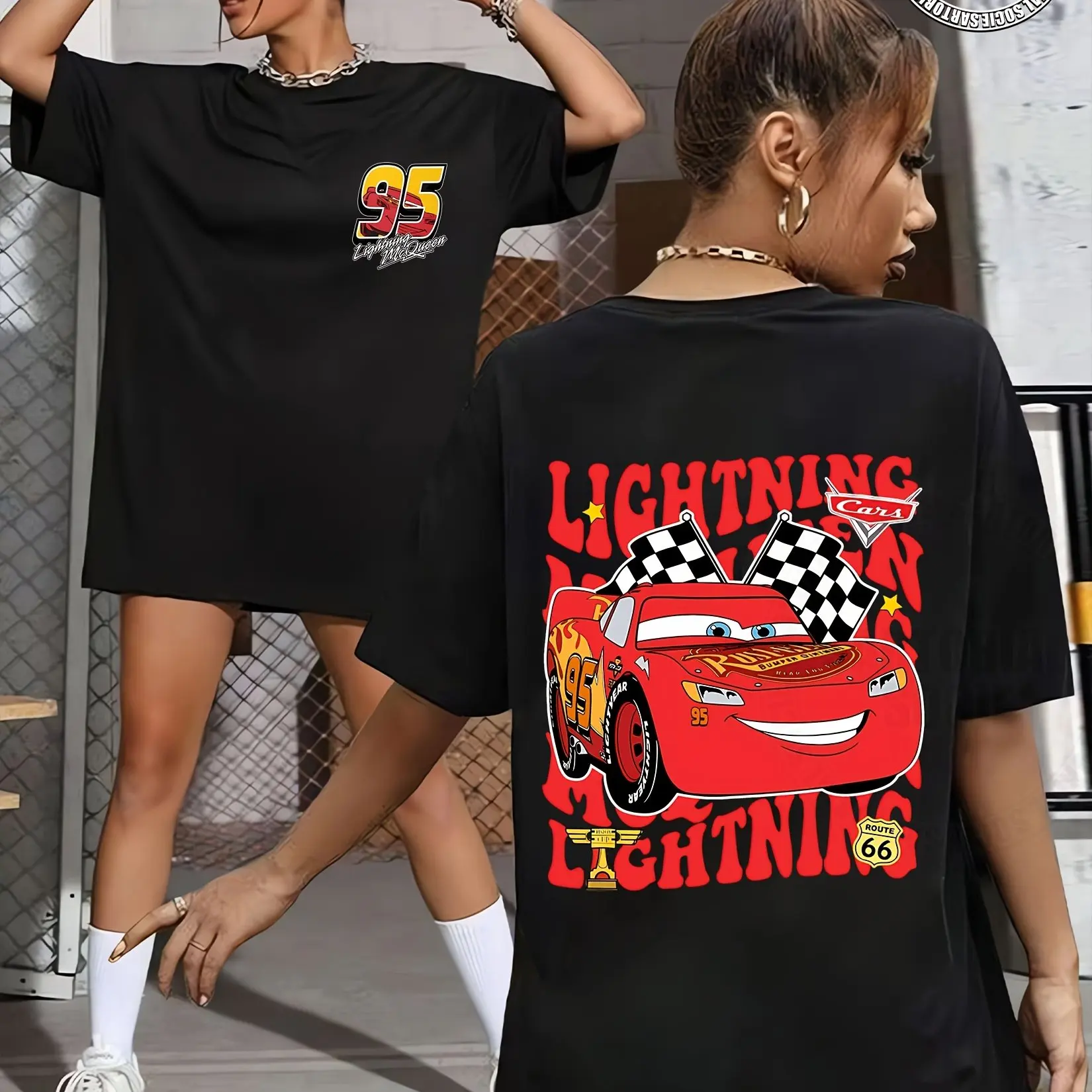 

Женская футболка Disney Cars Flash McQueen, мягкий и дышащий хлопковый топ, повседневный наряд для дня рождения