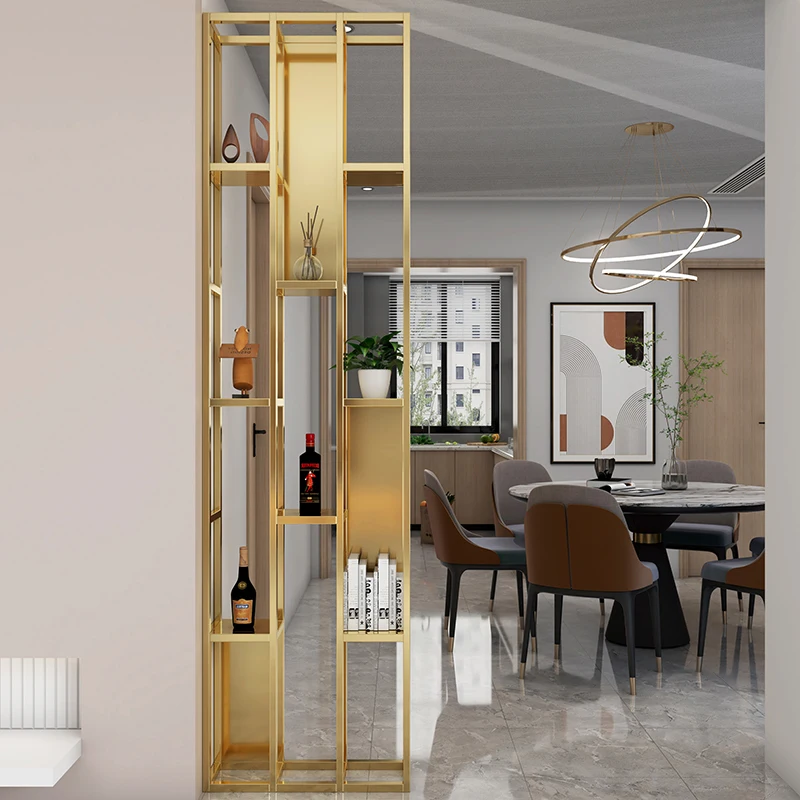 Light luxury stainless steel shelf, simple modern living room, metal decoration, office partition, multi-layer creative floor