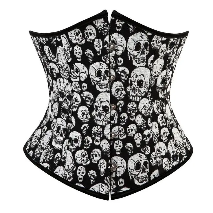 Underbust Corset Tops Women Gothic Skull Vintage Bustier Belt Basques Body Shaper Waist Cincher Korset