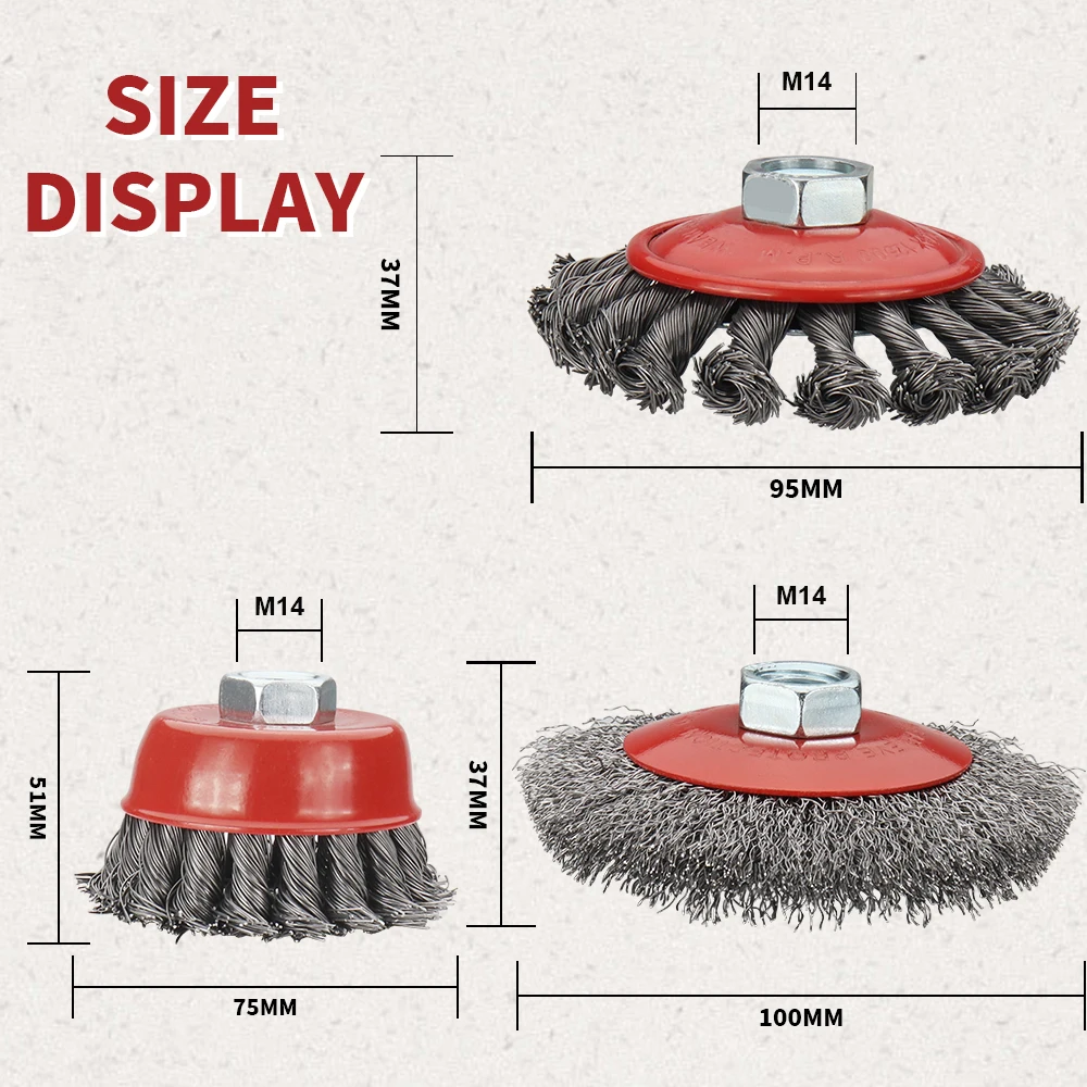 Twisted Steel Wire Wheel M14 Brush Strong Paint Remove Rotary Twist Knot Entgraten 75mm/95mm/100mm für Metall-Winkelschleifer