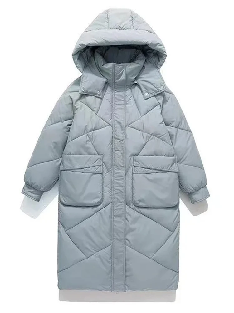 Daunen Baumwolle Parkas Frauen Winter warme lange Mäntel weibliche übergroße Mode gepolsterte Jacke Damen elegante lässige lose Mantel