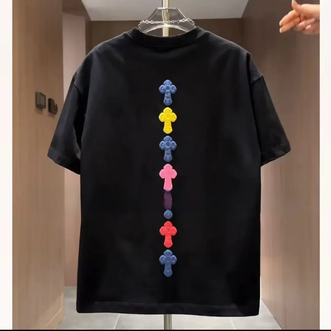 

Simple American Sle Loose ex T-irt Trendy Print Casual Top for Youth Summer Cotton round Ne ort Sve Tee