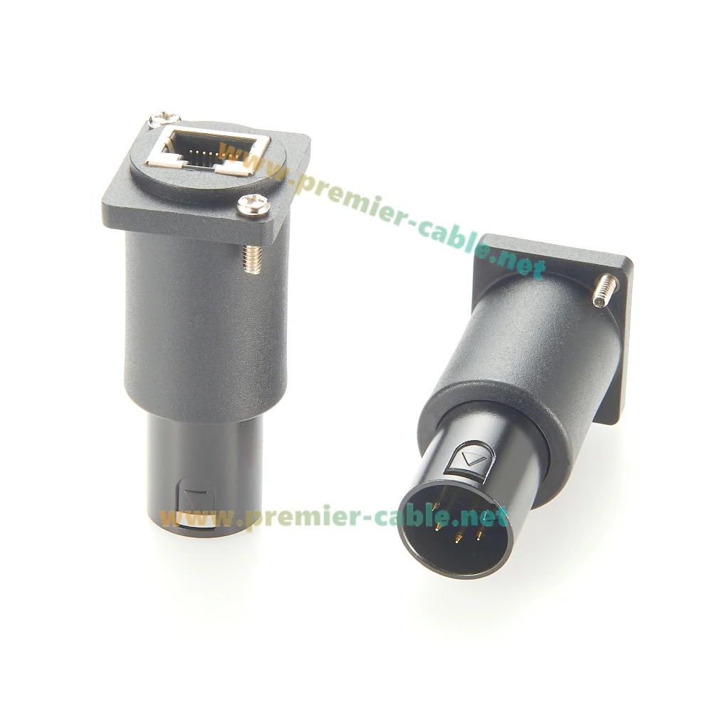 D Type XLR 5Pin Male to RJ45 Female CAT5e Ethernet Adapter Flange Chassis Panel Mount Bulkhead Connector for DMX512 Stage Light