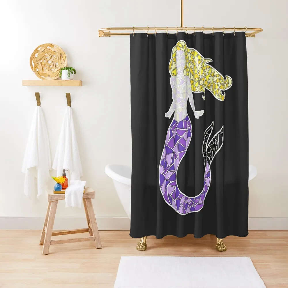

Nonbinary Stained Glass Mosaic Mermaid Shower Curtain Modern Accessory Bathrooms For Bathroom For Shower Curtain
