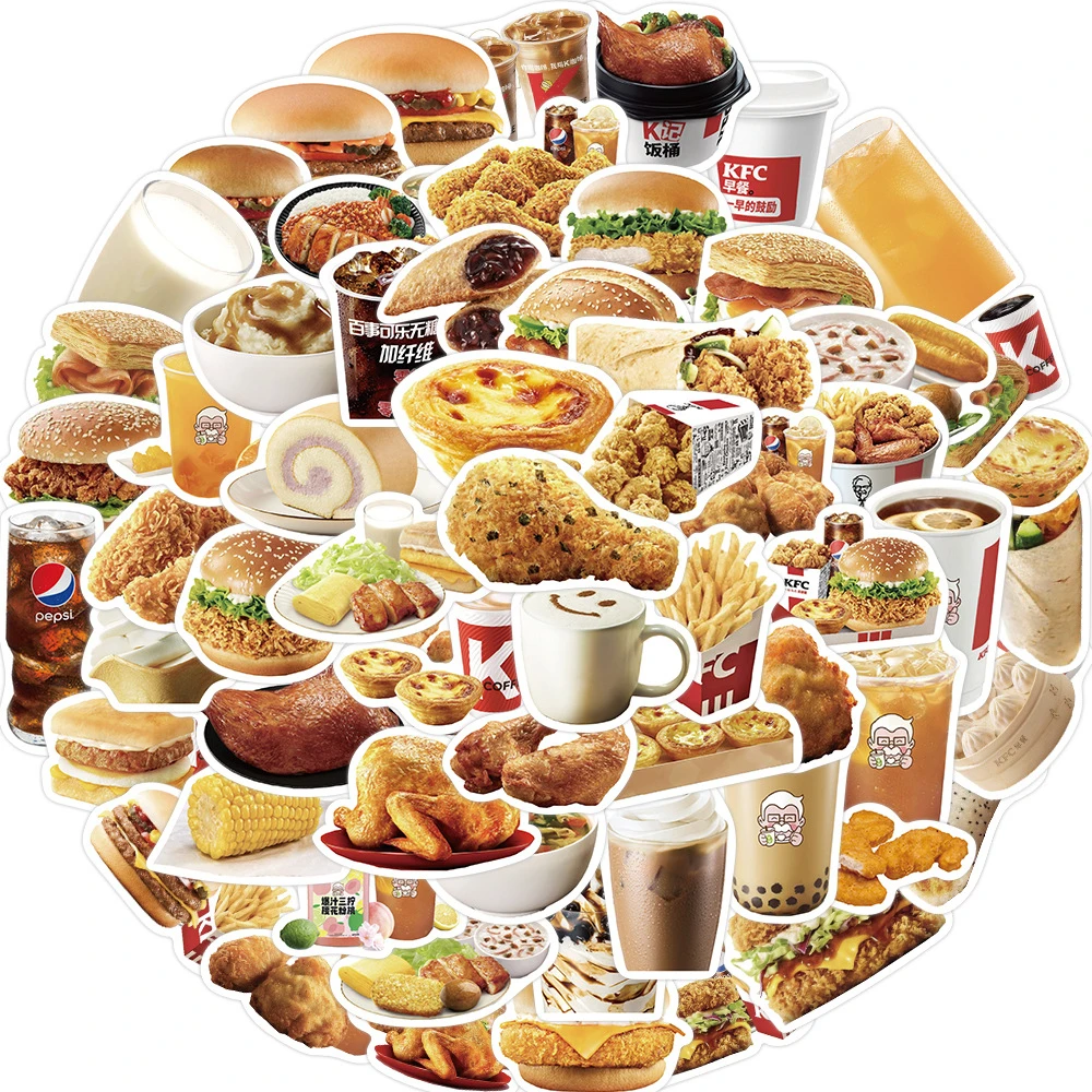 64 Uds KFC pollo frito hamburguesa pegatinas de comida para portátil funda de teléfono Notebook calcomanía BulingBulingStickers tienda