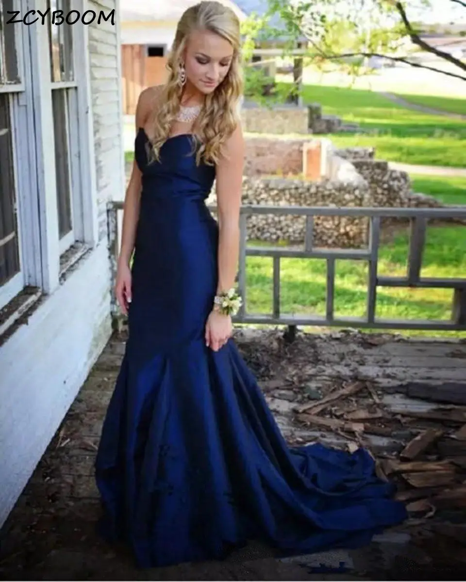 Navy Blue Mermaid Prom Dresses Eveving Gowns Satin Women Formal Party Night 2023 Sleeveless Elegant Backless Long Robe De Soirée