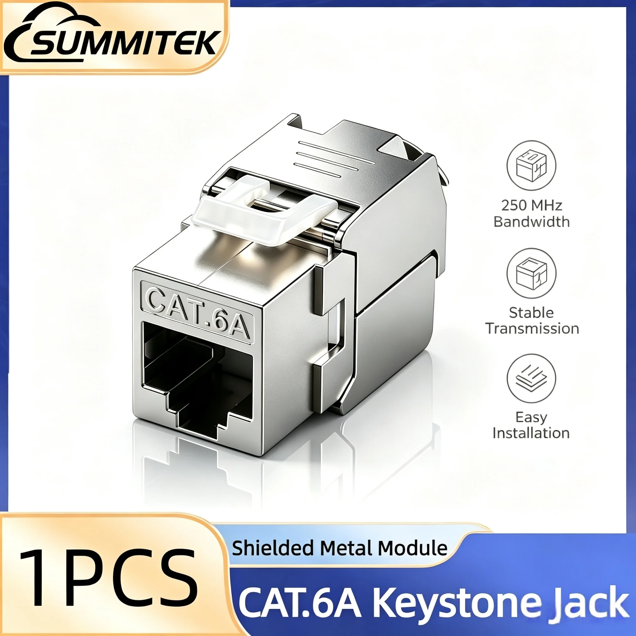 SUMMITEK RJ45 CAT6A Shielded LAN Connector Socket FTP Zinc Alloy Slot CAT.6A Jack Modules For 10GB Network